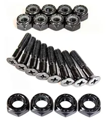 【ビス1 1/2 inch（38mm）＋アクセルナット4個　ブラック】スケートボード、スケボー、サーフスケート、ロングボード、サフスケ、ロンスケ、スケートボードパーツ、スケートボード部品、クルーザー、ミニクルーザー、パーツ、交換、消耗品、ビス、ボルト