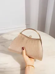 バッグ レディース ドレスバッグ 1個 プリーツ入り 上品な パーティーバッグ ウィメンズ、エレガントなキスロック式クラッチバッグ、シャイニーメタルフレーム クロスボディバッグ、パーティー、結婚式、披露宴に最適なク