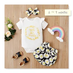 ベビー♥スイートフラワーロンパース＆パンツ＆ヘアバンドセット　6-9months
