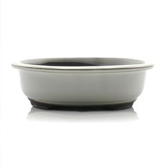 【未使用】盆栽鉢 8号 小判エン付鉢 白色 クリーム釉 瀬戸焼 陶器 深め 山 野草 雑木 松柏 大型 中型 約24 センチ 植木鉢 苔 おしゃれうめきち盆栽用品店