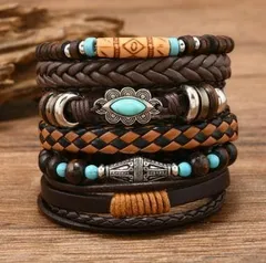 【新品】6連 ブレスレット ナバホ風 アメカジ 古着 グランジ 男女兼用 C