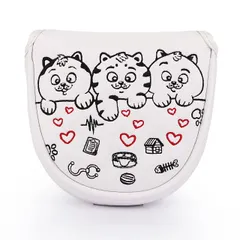 ゴルフヘッドカバー パターカバー(マレット型) オデッセイ２ボール・ テーラーメイド スパイダーパターに対応 マグネット開閉　半円型 ハート&ネコ