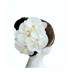 胡蝶蘭髪飾り (ホワイト フルセット 振り袖 水引き 金箔ヘア用 造花 ホワイト シロ 白 式 成人 髪留め 着物 A) 袴 結婚式 ヘアアクセサリー 編みおろし 振袖 浴衣 ボブ 成人式 和装 7輪セット 髪飾り 胡蝶蘭