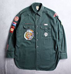 【BOYSCOUT OF AMERICA】50s 当時のワッペン多数つき ミミ付き コットンツイル ボーイスカウトシャツ Lサイズ位 50年代ビンテージ