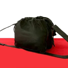 極 美品 LOEWE ロエベ ヴィンテージ アナグラム ロゴ ナッパ レザー 本革 巾着 ミニ ショルダーバッグ ポシェット ブラック 68032