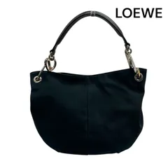 ロエベ　LOEWE キャンバス　ハンドバッグ　肩掛け可能　ブラック　シルバー金具　レディース　5D443