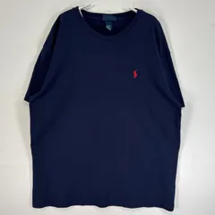 古着 90's/90年代 ポロバイラルフローレン Polo by Ralph Lauren 半袖Tシャツ ロゴ 刺繍 大きいサイズ クルーネック M  ネイビー 無地 メンズ
