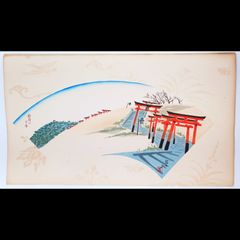 真作【レア・古版画】徳力 富吉郎「稲荷山早春」☆送料無料☆