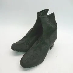 ■ ノーブランド ストレッチ チャンキーヒール 秋冬素材 シンプル ショート丈 ブーツ サイズ24.0 ブラック レディース E  【1310300045458】