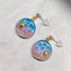 No.121】海柄ピアス 海柄イヤリング ハンドメイド レジン レジン
