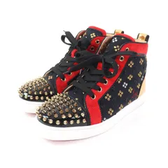 極美品★Christian Louboutin クリスチャンルブタン LOU SPIKES ORLATO FLAT PAT スパイクスタッズ レースアップ ハイカットスニーカー マルチ 37 箱・保存袋付き イタリア製 レディース