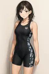 H202セールは1月末まで！アリーナ♪サイドボタニカル柄ライン入りブラックのハーフスパッツタイプ女子競泳水着♪練習やトレーニングや撮影用にも♪サイズ105-110（LLー3L相当）