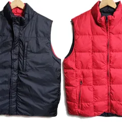 90's 00's ランズエンド ナイロン リバーシブル ダウンベスト (M) 紺×赤 リップストップ 90年代 旧タグ オールド LANDS'END アウトドア　アメリカ古着 USED  ビンテージ ヴィンテージ