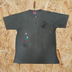 キャラT 　犬　DOG　ダルメシアン　１０１　刺繡　ハーフジップ　Tシャツ　グレー　ヴィンテージ　ビンテージ　古着