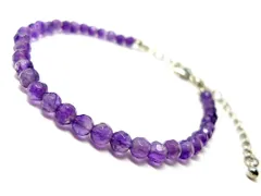 アメジスト 64面カット パワーストーン ブレスレット 天然石 レディース(17cmから22cm)