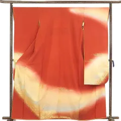 振袖 着物 身丈162cm 裄69cm 前幅24.5cm 後幅30cm 袖丈110cm 袖幅35cm レディース 袷 金彩 裄長 裄L-LLサイズ 秋冬春用 正絹（シルク）オレンジ地 美品 リサイクル リメイク リユース【呉服のきくや】
