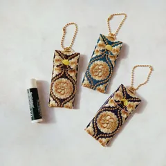 インド刺繍リボンのリップクリームポーチ　No.7　リップケース　印鑑ケース