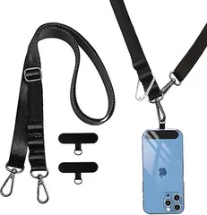 [Heptour] スマホショルダー 斜めがけ 首掛け 肩掛け スマホストラップ 携帯ストラップ 長い 160cm 幅 2cm 長さ調節可能 ショルダーストラップ ロング ネックストラップ スマホ用 パスケース 紛失・落下・盗難防止(ブラッ