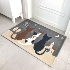 玄関マット ねこ柄 ラグマット 猫柄 室内 屋内 おしゃれ かわいい カーペットリビング対応 キッチンマット 洗面所マット 玄関まっと 洗える すべり止め 耐磨耗性 滑り止 50x80cm グレー