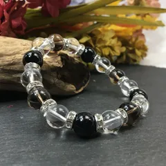 スモーキークォーツ×水晶×オニキス パワーストーン ブレスレット 10mm（シルバー）メンズ・レディース　男性・女性　数珠ブレス　開運 [17] 