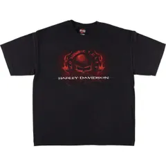 古着 00年代 Harley-Davidson ドクロ柄 スカル柄 ファイヤーパターン モーターサイクル バイクTシャツ USA製 メンズXL相当/eaa570092
