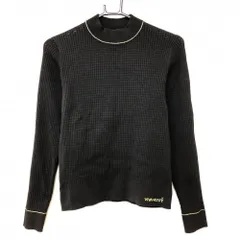 【超美品】ビバハート ハイネックセーター 黒 透かし編み ゴールドライン 裾ロゴ  レディース 40(M) ゴルフウェア VIVA HEART
