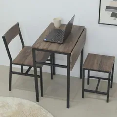 ダイニングテーブル セット 2人 折りたたみ 椅子 付き 幅60 奥行40 高さ70 コンパクト バタフライ 天板 ビンテージ 木製 木目 スチール脚 ブラウン 長方形 【jpk-uni-0011】