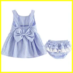 【早い者勝ち】女の子 ワンピース ドレス パンツ付き 子供服 キッズ 女児 かわいい ふわふわ スカート ベビー服 入園式 卒園式 赤ちゃん 七五三 発表会 [YY-Natuhi] ベビースーツ 春夏 リボン ストライブ柄