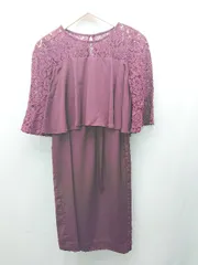 ◇ GIRL ガール レース ペプラム ウエストゴム 異素材 七分袖 ロング ワンピース サイズM ボルドー レディース E  【1310130048803】