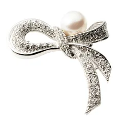 【シルバー×ワンサイズ】[Cream dot. クリームドット公式] ブローチ フォーマル 卒業式 卒園式 入学式 入園式 ママスーツ コサージュ 一粒パール キュービックジルコニア ビジュー リボン ノット ミル打ち ピン 華やか 大人 上品 エレガント  