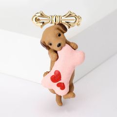ダックスフンド ブローチ ゆらゆら 襟 ハート 骨 犬 ペット アニマル 動物 短足 愛くるしい 表情 お揃い ギフト ペア 贈り物 贈りもの 新品