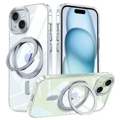 【新着商品】アイフォン15 Magsafe対応 カバー 360°回転スタンド Uovon ケース スマホケース アイホン15 携帯ケース 適用 ワイヤレス充電 車載ホルダー 対応 15 ストラップ穴付き 透明 指紋防止 iPhone 黄防止 ・ クリア