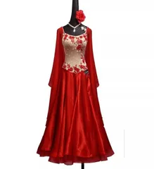 新作　 社交ダンスドレス モダンダンス　花 刺繍 高級 レッド オーダーメイド