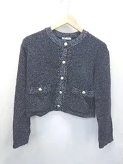 ◇ ⊇ GU ジーユー フリンジ 長袖 ニット ジャケット サイズＭ ネイビー レディース E  【1506110006318】