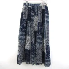 グローブ ロングプリーツスカート 総柄 ボトムス レディース Mサイズ ネイビー系 grove 【中古】