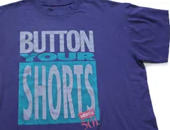 90s Levi'sリーバイス 501 BUTTON YOUR SHORTS Tシャツ 杢パープル★オールド ビンテージ ジーンズ ロゴ クルーネック