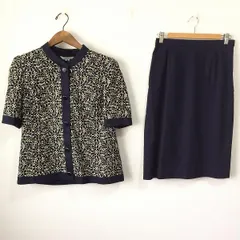 #anc レマロン remalon セットアップ 紺 半袖 刺繍 ノーカラー タイトスカート レディース [878270]