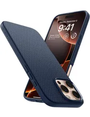 ★Spigen iPhone 16 Pro Max ケース 米軍MIL規格 ストラップホール マット TPU バンパー 耐衝撃 リキッド・エア ACS07989 (ネイビー・ブルー)