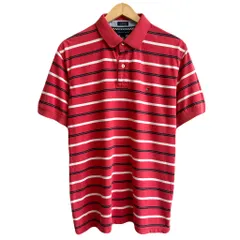 TOMMY HILFIGER トミーヒルフィガー ポロシャツ 半袖 ボーダー ワンポイントロゴ 刺繍 赤×白×紺 Lサイズ No.Y663