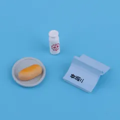 ドールハウス ミニチュア 4種類セット 学校 給食 パン 牛乳 教科書 モデル装飾 写真 小道具 子供が遊 P_0