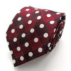 メイル&コー ブランド ネクタイ シルク ドット柄 チェック柄 PO メンズ レッド MALE & Co 【中古】