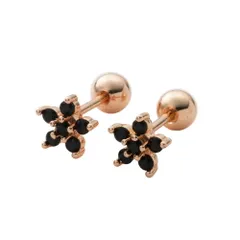 【ピンクゴールド×ブラック × ピアス】[Cream dot. クリームドット公式] ピアス レディース ステンレス製 金属アレルギー つけっぱなし サージカルステンレス ネジロック式 ミニ フラワー ビジュー 大人 両耳用