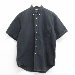 XL/古着 ラルフローレン 半袖 ブランド シャツ メンズ 90s ワンポイントロゴ BIG SHIRT コットン ボタンダウン 黒 ブラック ストライプ 25j