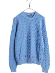 【お得なクーポン配布中!】 90s ポロ ラルフローレン コットン ケーブル ニット セーター メンズ М オールド 長袖セーター ワンポイント ポニー刺繍 クルーネック 青