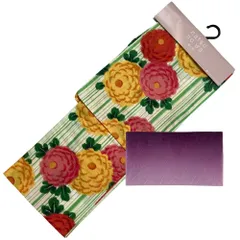 たんす屋 TANSU-YA 中古 新品レディース浴衣２点セット 【新品浴衣＋新品半幅帯】   緑 黄緑 マルチカラー 花 ストライプ 縦縞  半巾帯   54014