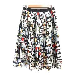 グリーンレーベルリラクシング ユナイテッドアローズ green label relaxing プリーツスカート ミモレ ロング 総柄 黒 ブラック /MN