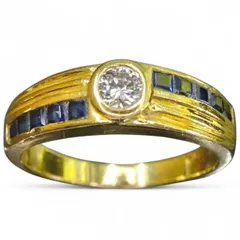 18金 K18 ゴールド GOLD 750 天然サファイア0.59ct 天然ダイヤモンド0.18ct デザイン リング 指輪 約13号 総重量約4.31g ジュエリー 宝石 貴金属 メンズ レディース  男女兼用 普段使い【商品管理番号】I71605210