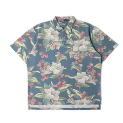 POLO Ralph Lauren ポロ ラルフローレン ポロシャツ ブルー サイズ:XL | ポニーなし | 90s 総柄 フラワー 鹿の子 ポロシャツ USA製 | 花柄 ボタニカル ハイビスカス | 90年代 ヴィンテージ 古着【メンズ】【中古】