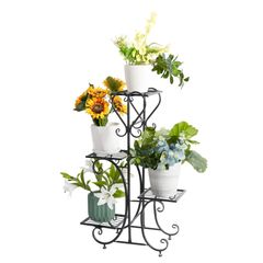 【人気商品】盆栽/多肉/観葉植物 ガーデニング棚 ガーデンラック 鉢置き台 鉢植えスタンド スチール コーナー アンティーク 屋外/室内/ベランダ/玄関 黒 スリム おしゃれ 園芸ラック 4段花台 アイアン フラワースタンド