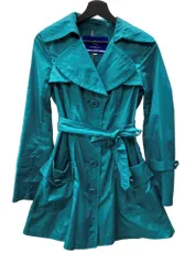 バーバリー Burberry ロンドン LONDON ブルーレーベル BLUE LABEL 三陽商会 トレンチコート ウエストベルト ポリエステル ターコイズブルー E1A61-340-74 ジャケット グリーン SIZE36 104LT-179